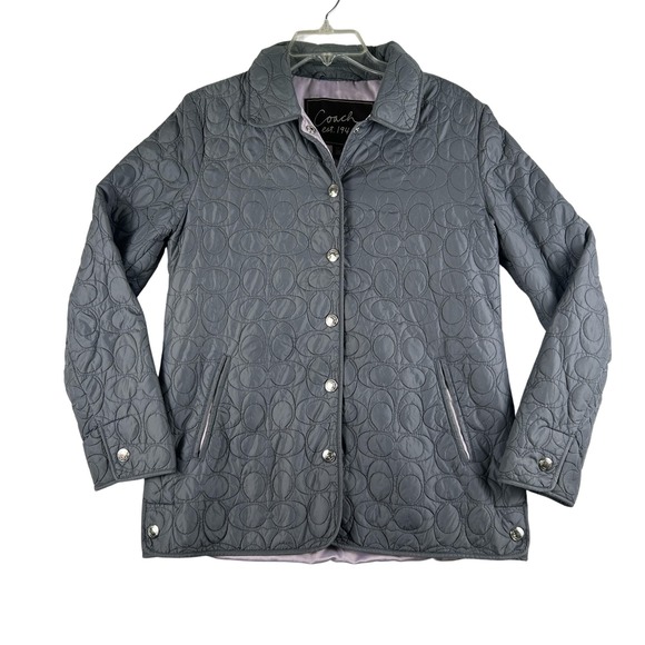 Coach Jackets & Blazers - Coach Jacket Womens Small Gray Quilted Nylon Snap Button Lightweight Coat Lined